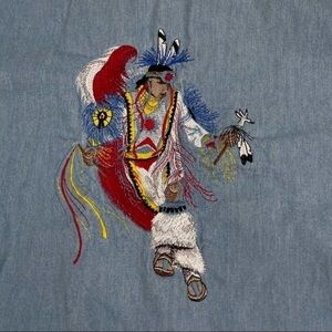 Vintage Native American Shirt Chambray Button Tribal Indigenous Blue Summer